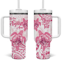 Personalised Polynesia Breast Cancer Awareness Tumbler With Handle No One Fights Alone Turtle Ribbon - White Version LT14 One Size: 40 oz White - Polynesian Pride