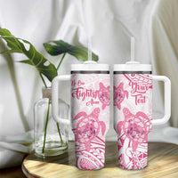 Personalised Polynesia Breast Cancer Awareness Tumbler With Handle No One Fights Alone Turtle Ribbon - White Version LT14 - Polynesian Pride