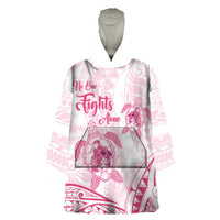 Personalised Polynesia Breast Cancer Awareness Wearable Blanket Hoodie No One Fights Alone Turtle Ribbon - White Version LT14 One Size White - Polynesian Pride