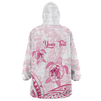 Personalised Polynesia Breast Cancer Awareness Wearable Blanket Hoodie No One Fights Alone Turtle Ribbon - White Version LT14 - Polynesian Pride
