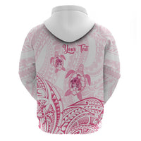 Personalised Polynesia Breast Cancer Awareness Zip Hoodie No One Fights Alone Turtle Ribbon - White Version LT14 - Polynesian Pride