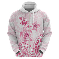 Personalised Polynesia Breast Cancer Awareness Zip Hoodie No One Fights Alone Turtle Ribbon - White Version LT14 - Polynesian Pride