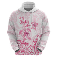 Personalised Polynesia Breast Cancer Awareness Zip Hoodie No One Fights Alone Turtle Ribbon - White Version LT14 - Polynesian Pride