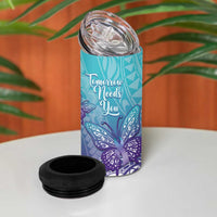 Polynesia Suicide Prevention Month 4 in 1 Can Cooler Tumbler Butterfly Purple And Teal Ribbon Tomorrow Needs You