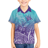 Polynesia Suicide Prevention Month Family Matching Long Sleeve Bodycon Dress and Hawaiian Shirt Butterfly Purple And Teal Ribbon Tomorrow Needs You
