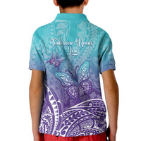 Polynesia Suicide Prevention Month Kid Polo Shirt Butterfly Purple And Teal Ribbon Tomorrow Needs You