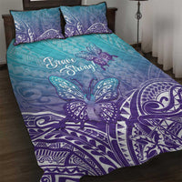 Polynesia Suicide Prevention Month Quilt Bed Set Butterfly Purple And Teal Ribbon Tomorrow Needs You