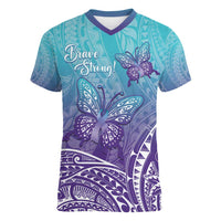 Polynesia Suicide Prevention Month Women V-Neck T-Shirt Butterfly Purple And Teal Ribbon Tomorrow Needs You