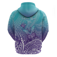 Polynesia Suicide Prevention Month Zip Hoodie Butterfly Purple And Teal Ribbon Tomorrow Needs You