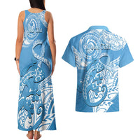 Personalised New Zealand Autism Awareness Couples Matching Tank Maxi Dress and Hawaiian Shirt NZ Fern With Maori Koru Lizard