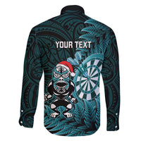 Personalised New Zealand Darts Christmas Family Matching Off The Shoulder Long Sleeve Dress and Hawaiian Shirt Maori Fern Merry Dartsmas - Polynesian Pride