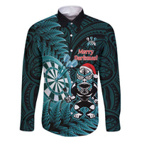 Personalised New Zealand Darts Christmas Family Matching Off Shoulder Maxi Dress and Hawaiian Shirt Maori Fern Merry Dartsmas - Polynesian Pride