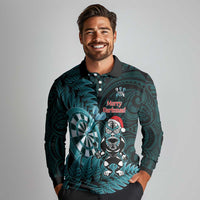 Personalised New Zealand Darts Christmas Long Sleeve Polo Shirt Maori Fern Merry Dartsmas - Polynesian Pride