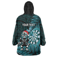 Personalised New Zealand Darts Christmas Wearable Blanket Hoodie Maori Fern Merry Dartsmas - Polynesian Pride