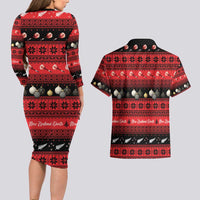 New Zealand Darts Christmas Couples Matching Long Sleeve Bodycon Dress and Hawaiian Shirt Merry Xmas Aotearoa Maori Red - Polynesian Pride
