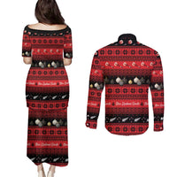 New Zealand Darts Christmas Couples Matching Puletasi and Long Sleeve Button Shirt Merry Xmas Aotearoa Maori Red - Polynesian Pride