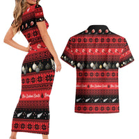 New Zealand Darts Christmas Couples Matching Short Sleeve Bodycon Dress and Hawaiian Shirt Merry Xmas Aotearoa Maori Red - Polynesian Pride