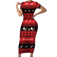 New Zealand Darts Christmas Family Matching Short Sleeve Bodycon Dress and Hawaiian Shirt Merry Xmas Aotearoa Maori Red - Polynesian Pride