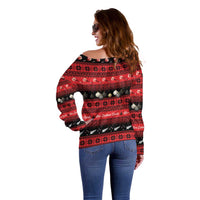 New Zealand Darts Christmas Off Shoulder Sweater Merry Xmas Aotearoa Maori Red - Polynesian Pride