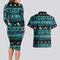 New Zealand Darts Christmas Couples Matching Long Sleeve Bodycon Dress and Hawaiian Shirt Merry Xmas Aotearoa Maori Paua Shell - Polynesian Pride