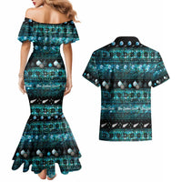 New Zealand Darts Christmas Couples Matching Mermaid Dress and Hawaiian Shirt Merry Xmas Aotearoa Maori Paua Shell - Polynesian Pride