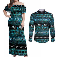 New Zealand Darts Christmas Couples Matching Off Shoulder Maxi Dress and Long Sleeve Button Shirt Merry Xmas Aotearoa Maori Paua Shell - Polynesian Pride