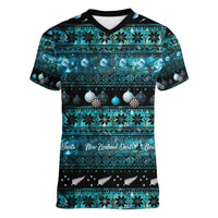New Zealand Darts Christmas Women V-Neck T-Shirt Merry Xmas Aotearoa Maori Paua Shell - Polynesian Pride