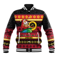 Vanuatu Christmas Baseball Jacket Joyeux Noel Surfing Santa With Boar Tusk LT14 Unisex Red - Polynesian Pride