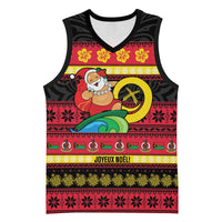 Vanuatu Christmas Basketball Jersey Joyeux Noel Surfing Santa With Boar Tusk LT14 Unisex Red - Polynesian Pride