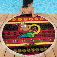 Vanuatu Christmas Beach Blanket Joyeux Noel Surfing Santa With Boar Tusk LT14 - Polynesian Pride