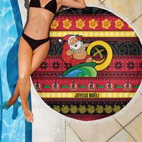 Vanuatu Christmas Beach Blanket Joyeux Noel Surfing Santa With Boar Tusk LT14 - Polynesian Pride