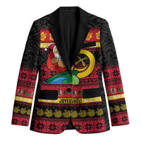 Vanuatu Christmas Blazer Joyeux Noel Surfing Santa With Boar Tusk LT14 Unisex Red - Polynesian Pride