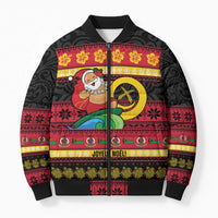 Vanuatu Christmas Bomber Puffer Jacket Joyeux Noel Surfing Santa With Boar Tusk LT14 Unisex Red - Polynesian Pride