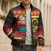 Vanuatu Christmas Bomber Puffer Jacket Joyeux Noel Surfing Santa With Boar Tusk LT14 - Polynesian Pride