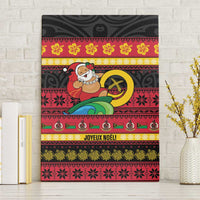 Vanuatu Christmas Canvas Wall Art Joyeux Noel Surfing Santa With Boar Tusk LT14 Without Frame Red - Polynesian Pride