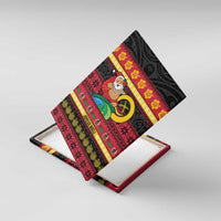 Vanuatu Christmas Canvas Wall Art Joyeux Noel Surfing Santa With Boar Tusk LT14 With Frame Red - Polynesian Pride