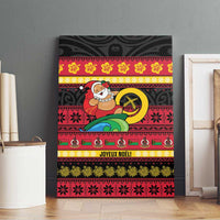 Vanuatu Christmas Canvas Wall Art Joyeux Noel Surfing Santa With Boar Tusk LT14 - Polynesian Pride
