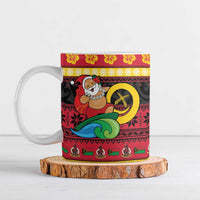 Vanuatu Christmas Ceramic Mug Joyeux Noel Surfing Santa With Boar Tusk LT14 Red - Polynesian Pride