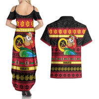 Vanuatu Christmas Couples Matching Summer Maxi Dress and Hawaiian Shirt Joyeux Noel Surfing Santa With Boar Tusk - Polynesian Pride