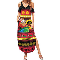Vanuatu Christmas Family Matching Summer Maxi Dress and Hawaiian Shirt Joyeux Noel Surfing Santa With Boar Tusk - Polynesian Pride