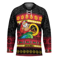 Vanuatu Christmas Hockey Jersey Joyeux Noel Surfing Santa With Boar Tusk LT14 Unisex Red - Polynesian Pride