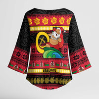 Vanuatu Christmas Kimono Sleeve Blouse Joyeux Noel Surfing Santa With Boar Tusk LT14 - Polynesian Pride