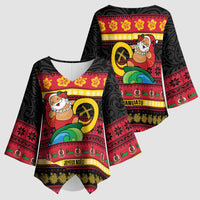 Vanuatu Christmas Kimono Sleeve Blouse Joyeux Noel Surfing Santa With Boar Tusk LT14 - Polynesian Pride