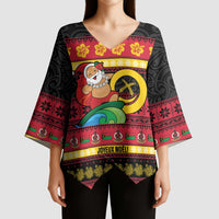 Vanuatu Christmas Kimono Sleeve Blouse Joyeux Noel Surfing Santa With Boar Tusk LT14 - Polynesian Pride