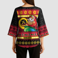 Vanuatu Christmas Kimono Sleeve Blouse Joyeux Noel Surfing Santa With Boar Tusk LT14 - Polynesian Pride
