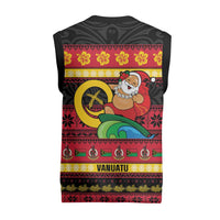 Vanuatu Christmas Knitted V-Neck Vest Joyeux Noel Surfing Santa With Boar Tusk - Polynesian Pride