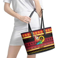 Vanuatu Christmas Leather Tote Bag Joyeux Noel Surfing Santa With Boar Tusk - Polynesian Pride
