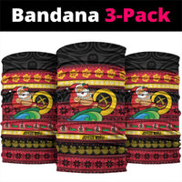 Vanuatu Christmas Neck Gaiter Joyeux Noel Surfing Santa With Boar Tusk - Polynesian Pride