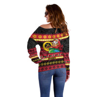 Vanuatu Christmas Off Shoulder Sweater Joyeux Noel Surfing Santa With Boar Tusk - Polynesian Pride