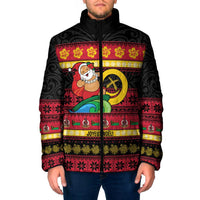 Vanuatu Christmas Padded Jacket Joyeux Noel Surfing Santa With Boar Tusk LT14 Men Red - Polynesian Pride